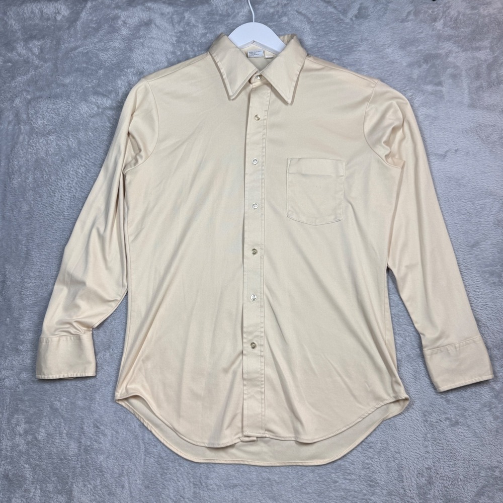 Vintage Montgomery Ward Button Up Shirt Mens 16 32/33 Tan Disco Dagger 70s